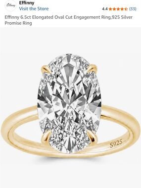 Effinny 6.5ct Elongated Oval Cut Silver Promise Ring in Gold size 6